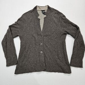 Eileen Fisher Cardigan Sweater‎ Size Small Gray Notch Collar Textured Wool Blend